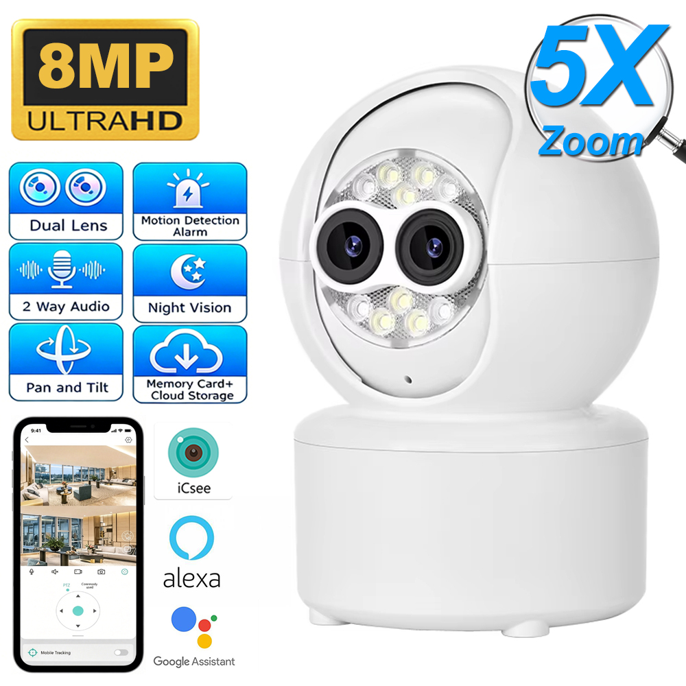 Home Security Premium - กล้องวงจรปิด ICsee แบบสองเลนส์ 4MP ซูมออปติคอล 5