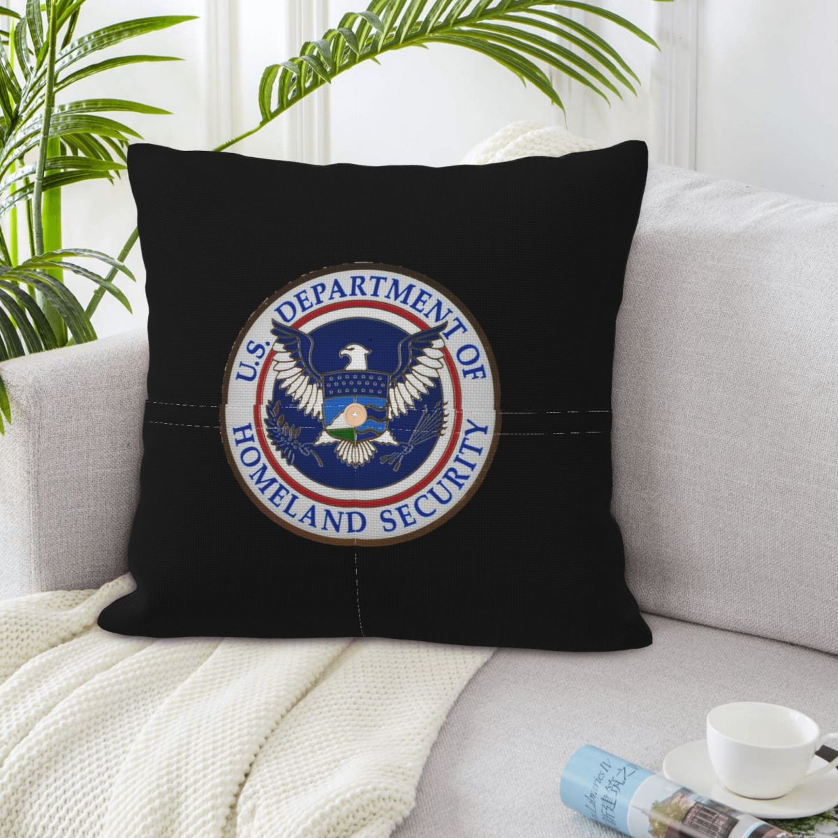 Home Security Department - DHS - ปลอกหมอนผ้าลินินทรงสี่เหลี่ยม ปลอกหมอนอิง โพลีเอสเตอร์ ตกแต่งห้องนอน