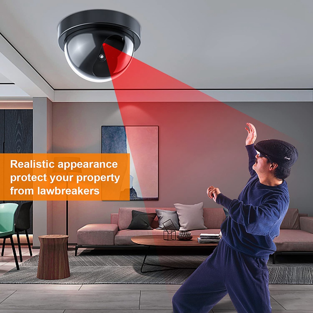 Home Security Cameras Outdoor - กล้องรักษาความปลอดภัยจำลอง, กล้องปลอมพร้อมไฟ LED สีแดง, ระบบเฝ้าระวังไร้สายที่สมจริงสำหรับบ้านกลางแจ้ง 4
