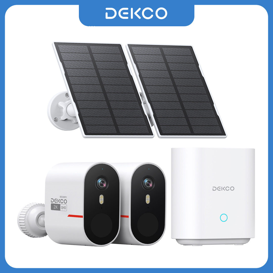 Home Security Premium - เด็คโค 3MP ไวไฟระบบกล้องโซลาร์เซลล์ 2 กล้องชุดกล้องรักษาความปลอดภัยภายในบ้านแบบไร้สายกลางแจ้งชุดกล้องมองกลางคืนสีเสียง 2