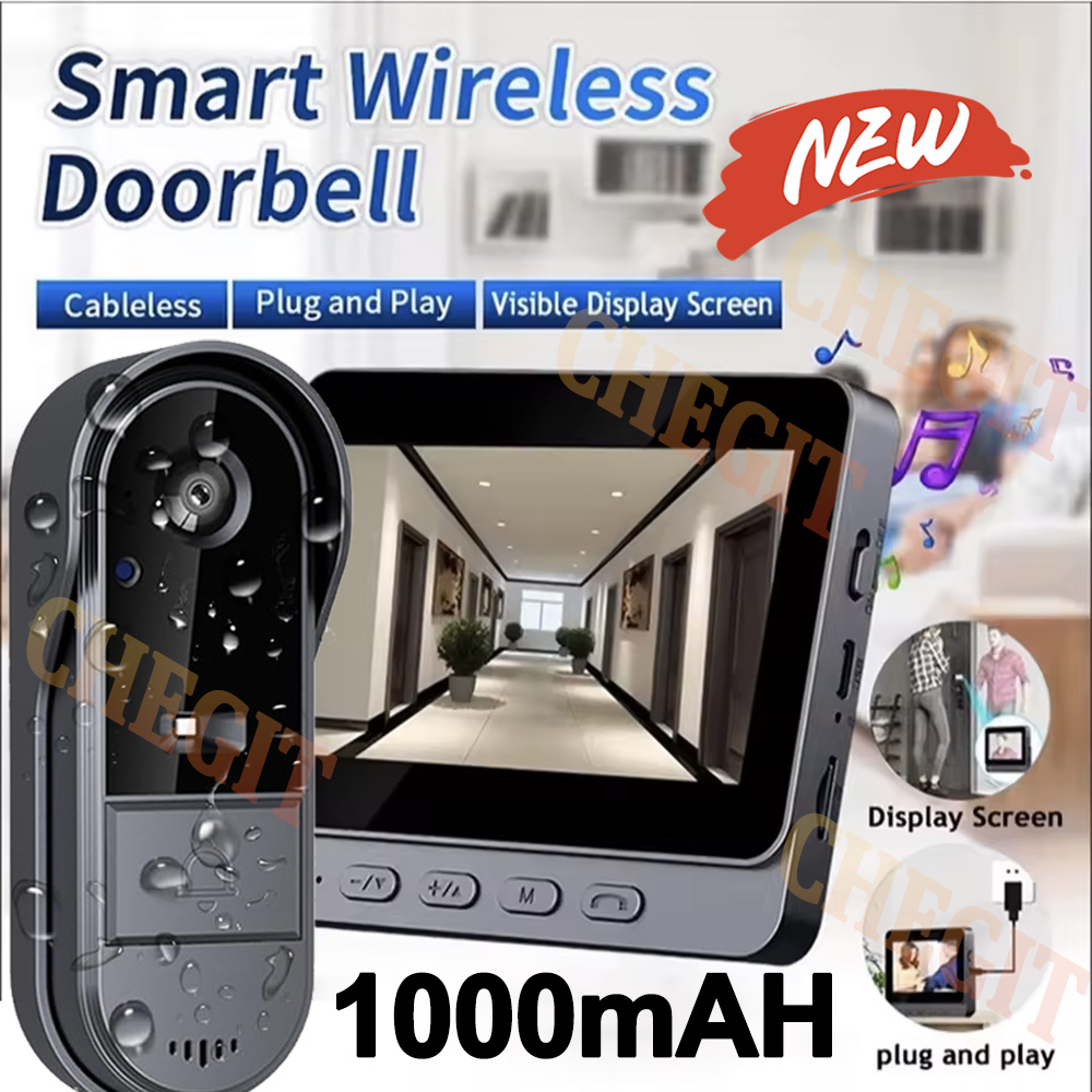 Home Security Premium - กล้องออดไร้สายอินเตอร์เน็ตไร้สาย 1080P วิดีโออินเตอร์คอมออดกันน้ำ 4.3 นิ้วหน้าจอ IPS