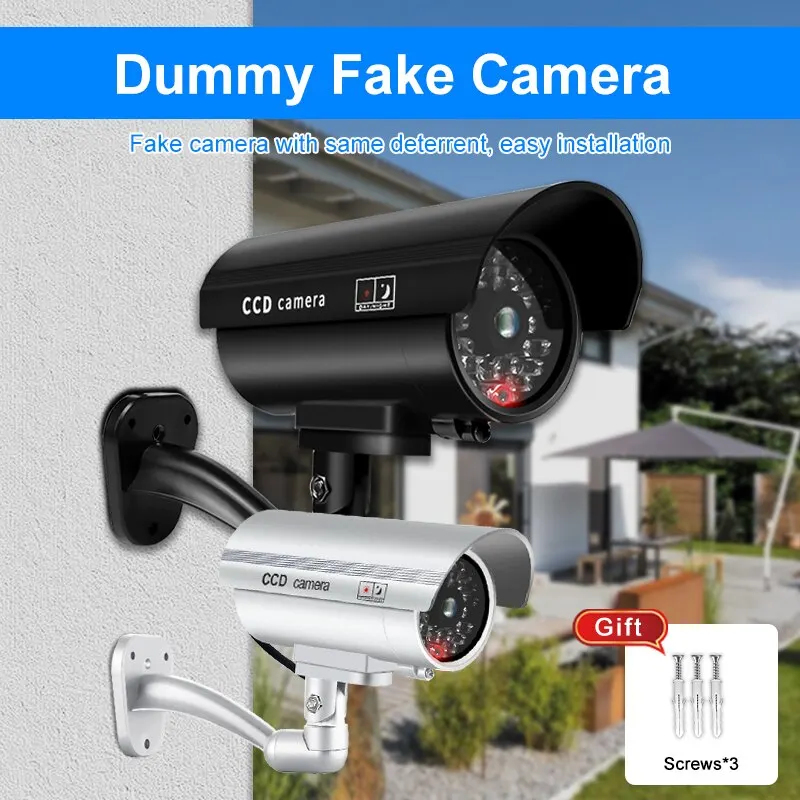 Home Security Cameras Outdoor - กล้องรักษาความปลอดภัยเสมือนจริงแบบใหม่ 1 ชิ้น ตรวจสอบระบบกล้องวงจรปิดปลอมทั้งภายในและภายนอกอาคาร และระบบ Re