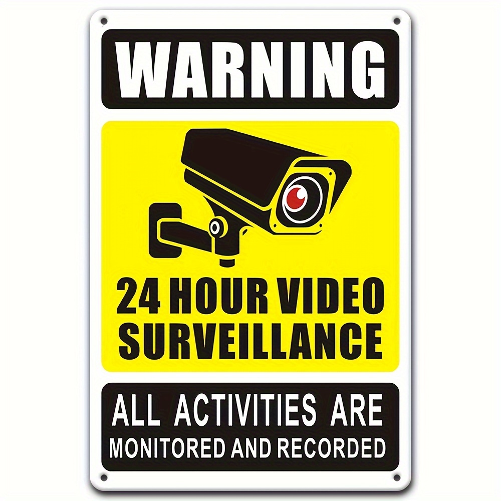 Home Security Cameras Outdoor - ป้ายเตือนการเฝ้าระวังด้วยวิดีโอ 24/7 - โลหะเหล็กทนทานพร้อมไอคอนกล้องรักษาความปลอดภัย ตกแต่งผนังภายนอกสำหรับบ้าน ห้องนอน