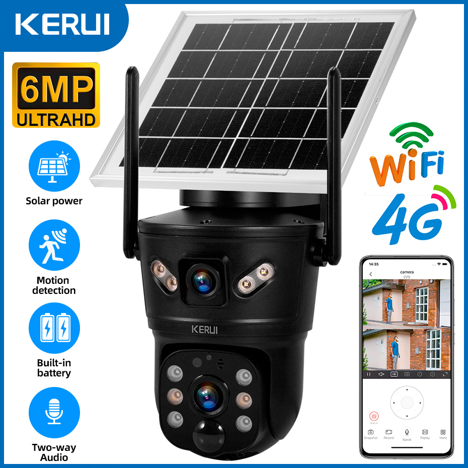 Home Security Cameras Outdoor - KERUI กลางแจ้ง 6MP พลังงานแสงอาทิตย์กล้อง 4G SIM