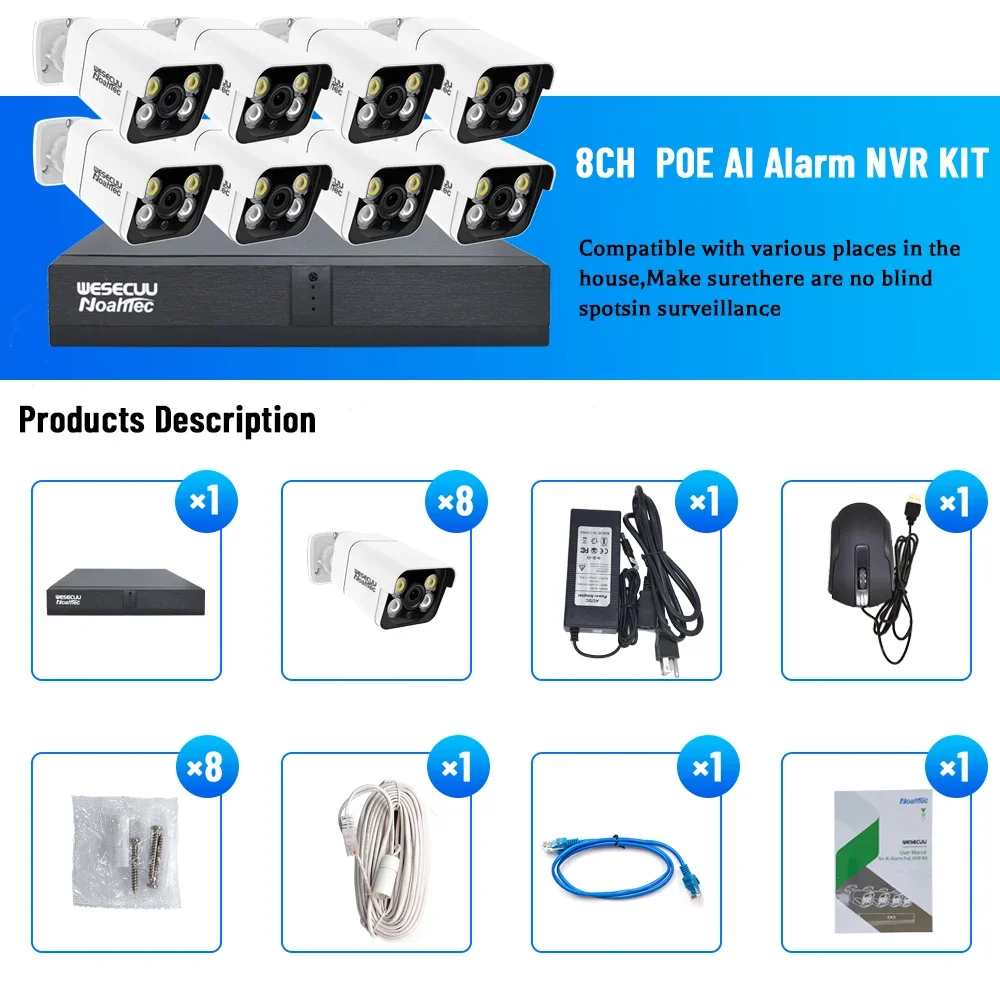 Home Security And Camera System - ชุดกล้องวงจรปิดรักษาความปลอดภัยภายในบ้านและนอกบ้าน ระบบ NVR แบบ IP PoE