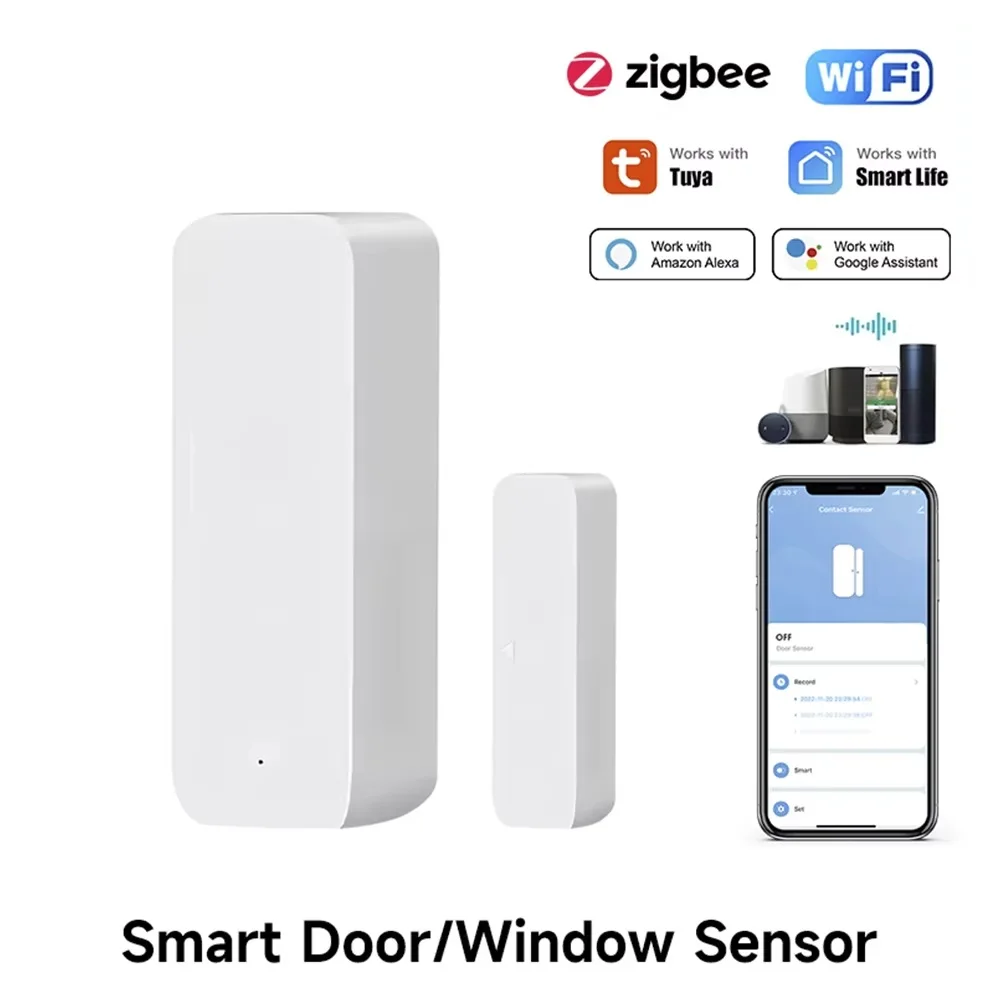 Window Alarm Sensor - Tuya Zigbee/WiFi เซ็นเซอร์ประตูหน้าต่างแม่เหล็กเปิดปิดเครื่องตรวจจับ Smart Life APP