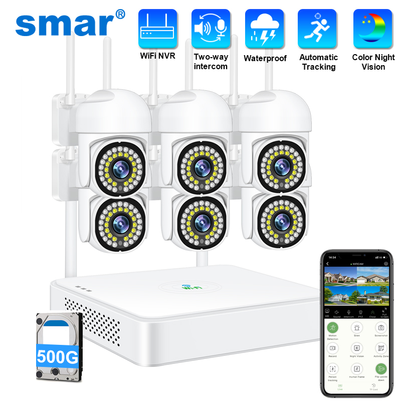 Home Security And Camera System - สมาร์ 3MP กล้องวงจรปิดไร้สายระบบกล้องรักษาความปลอดภัย PTZ Wifi ชุดกล้องวงจรปิดกลางแจ้ง