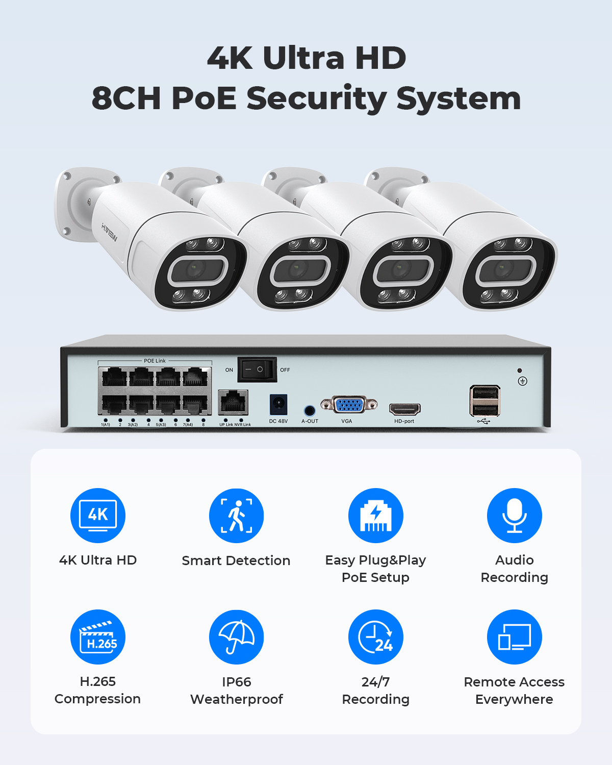 H.View 4K 5Mp 8Mp ระบบกล้องวงจ - Home Security Cameras Outdoor บทวิจารณ์และราคา